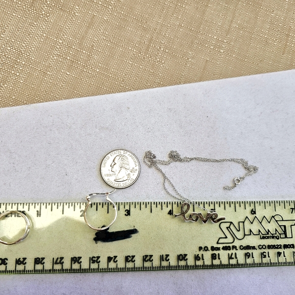 SET! 925 Silver Cursive Love Pendant with 925 Silver Hoop Earrings SET! - Picture 14 of 16